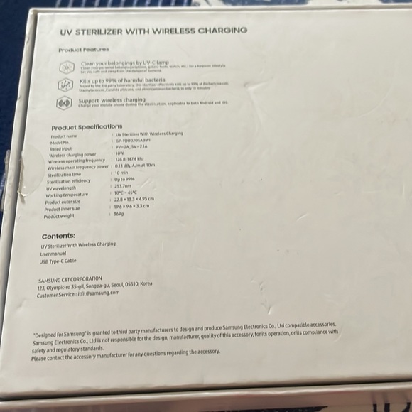 Samsung UV sterilizer with wireless charging-brand new unopened - Picture 3 of 5